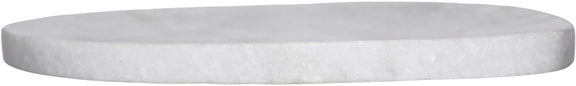 Round white marble decorative tray shown from the side, low profile rim