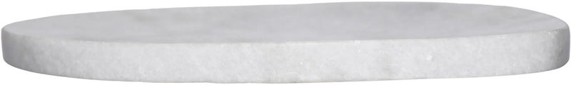 Round white marble decorative tray shown from the side, low profile rim