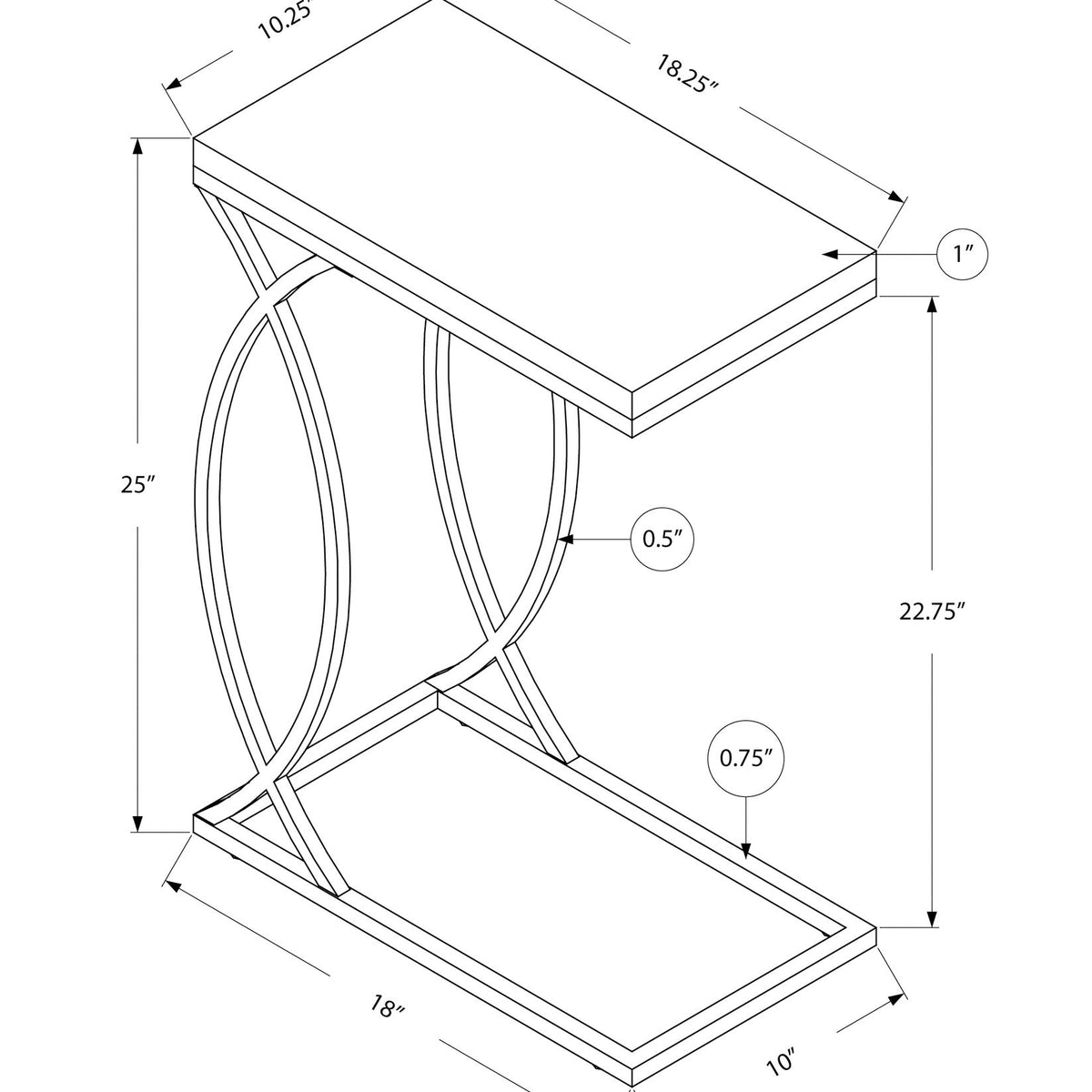 Accent Table, C - Shaped, Contemporary & Modern Design
