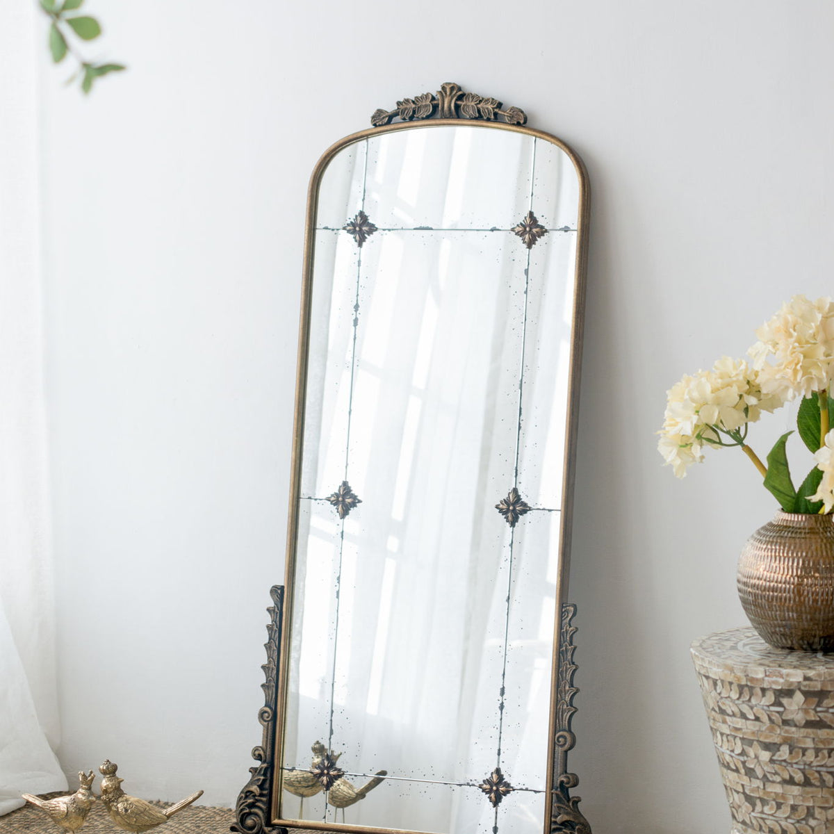 Antique Arched Mirror With Metal Frame, Full Length Mirror For Living Room Bathroom Entryway - Gold