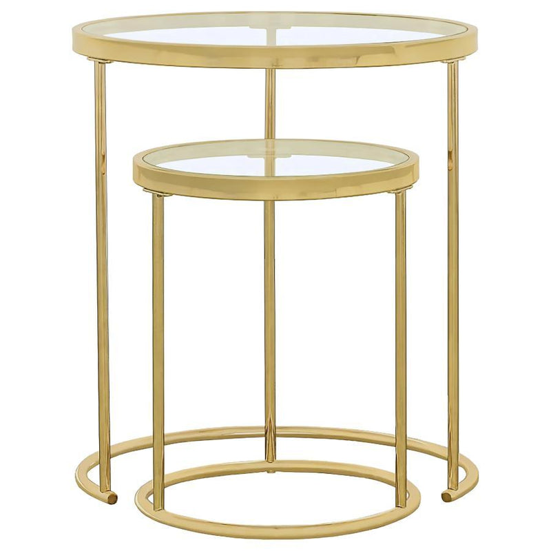 Maylin - 2 Piece Round Glass Top Nesting Table Set - Gold