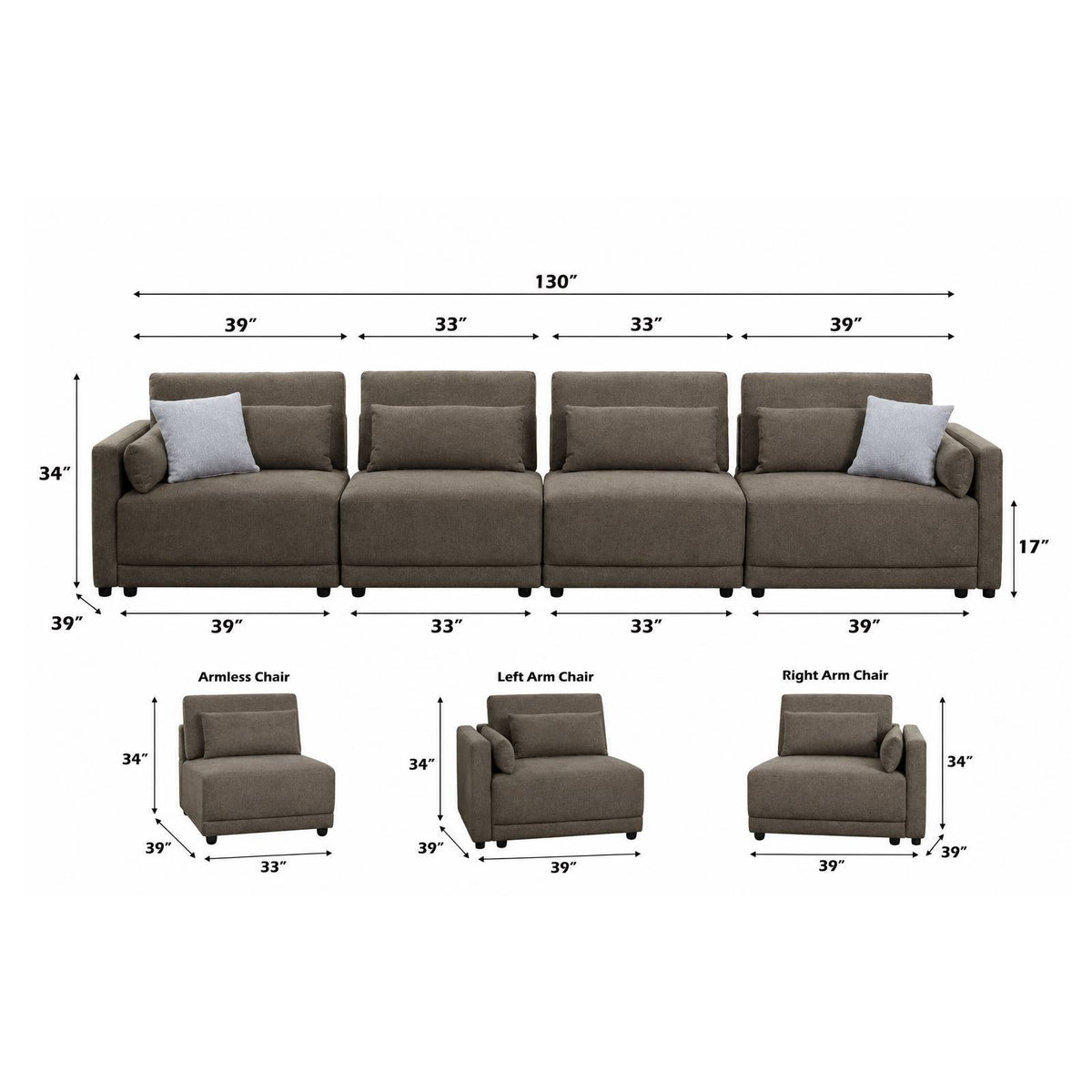 Rylie - Modular Sectional Sofa With Toss Pillows