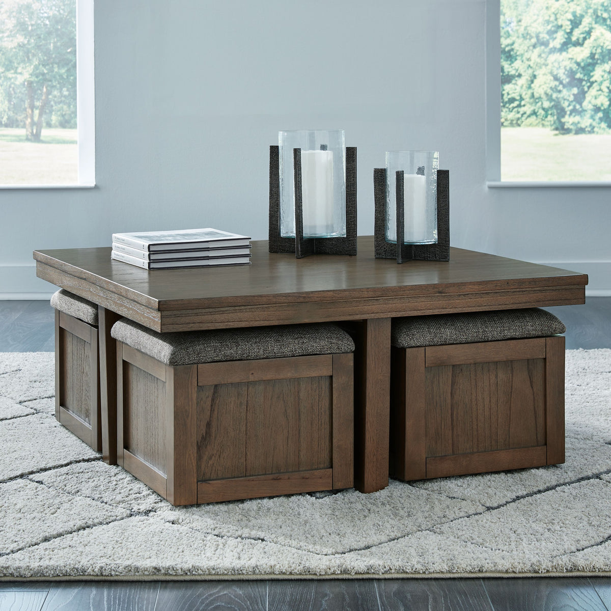 Boardernest - Brown - Cocktail Table With 4 Stools (Set of 5)