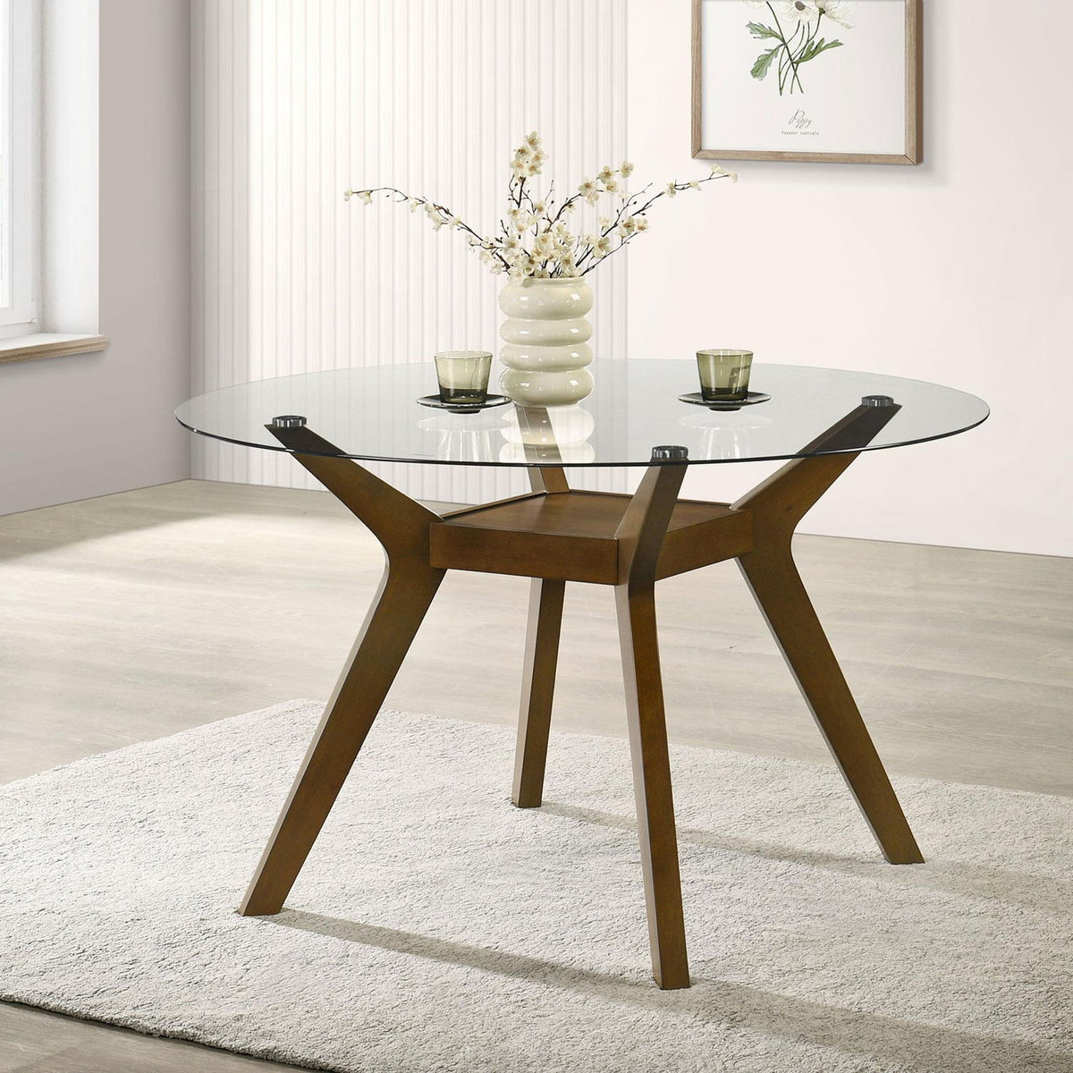 Paxton Round 48-inch Glass Top Wood Dining Table Brown