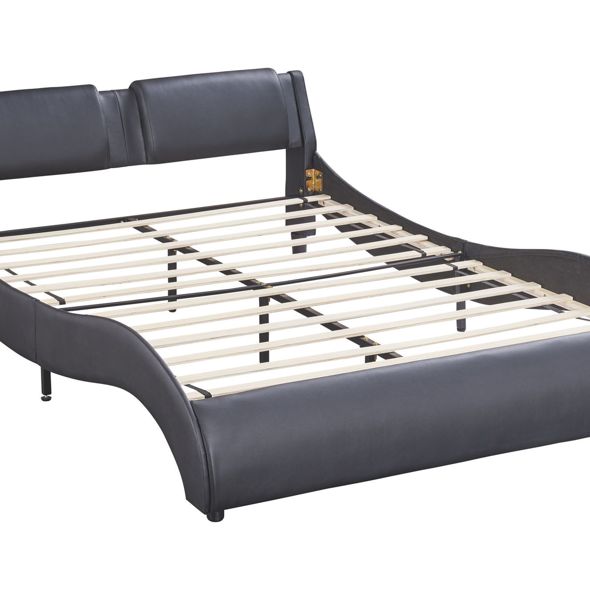 Upholstered Platform Bed With LED Light, Frame Slatted