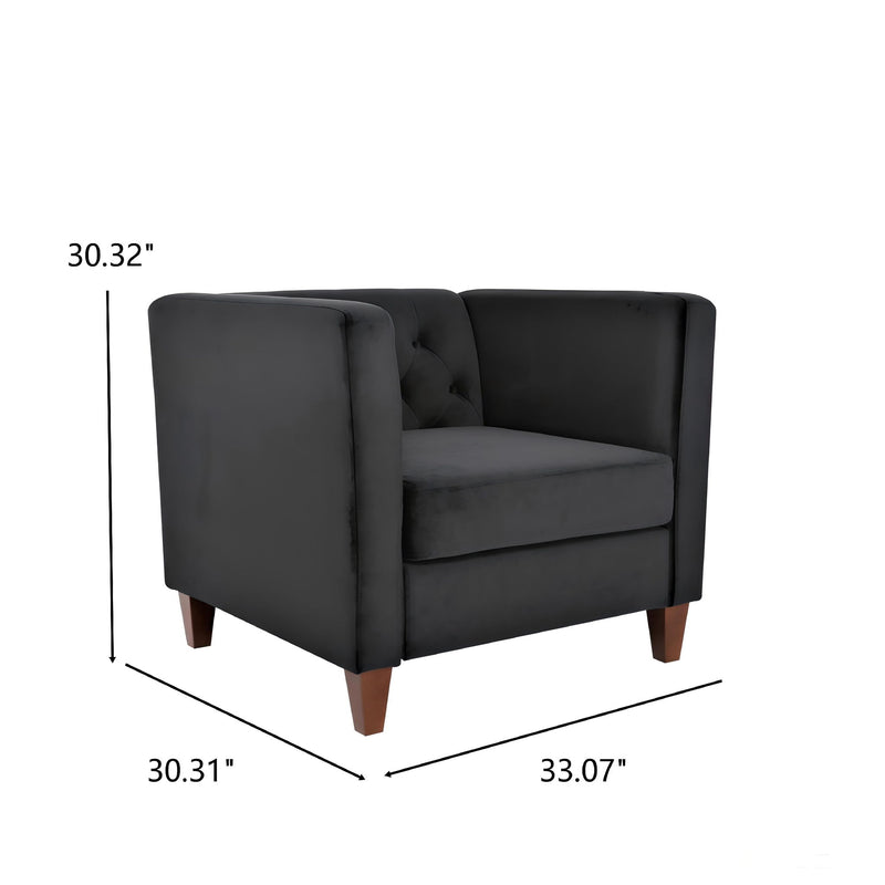 Button Tufted Accent Chair, Square Arms