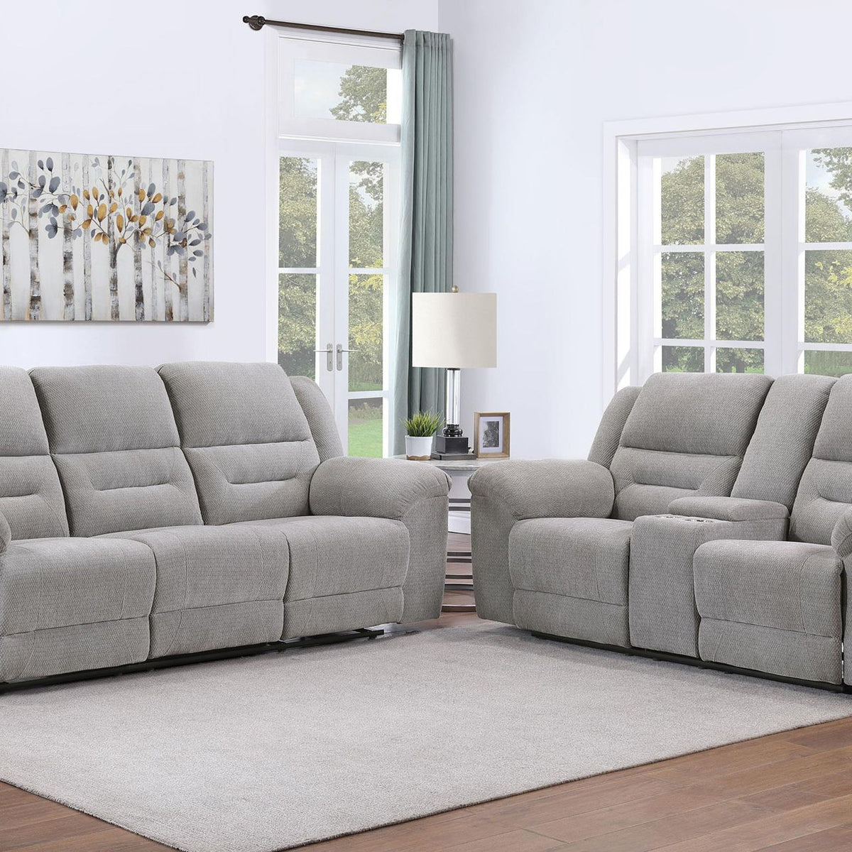 Gilson 2-piece Chenille Upholstered Reclining Sofa Set Grey