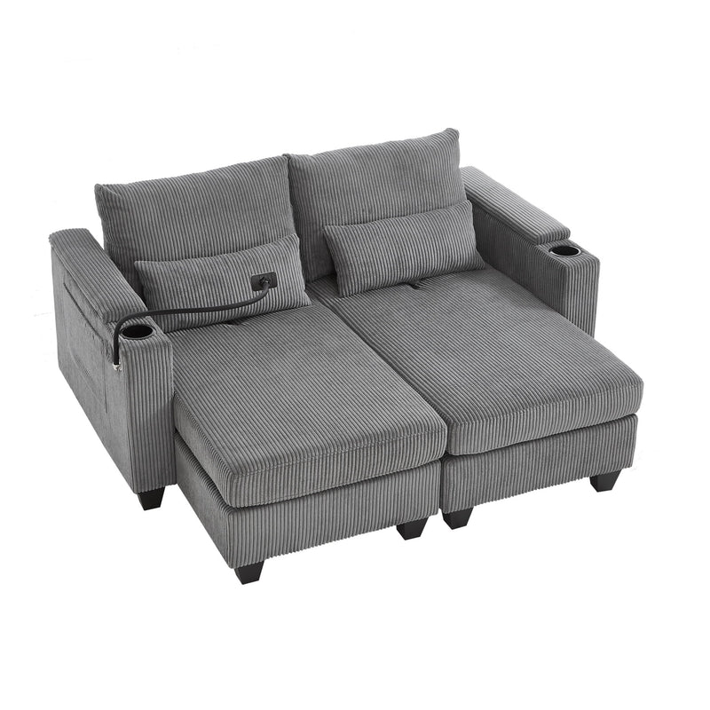 Convertible Chaise Lounge Sofa Chair With USB Ports, Cup Holders, Phone Holder And Storage
