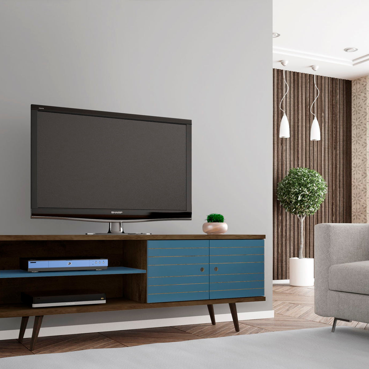 Manhattan Liberty - 63" TV Stand With Rustic Brown Frame