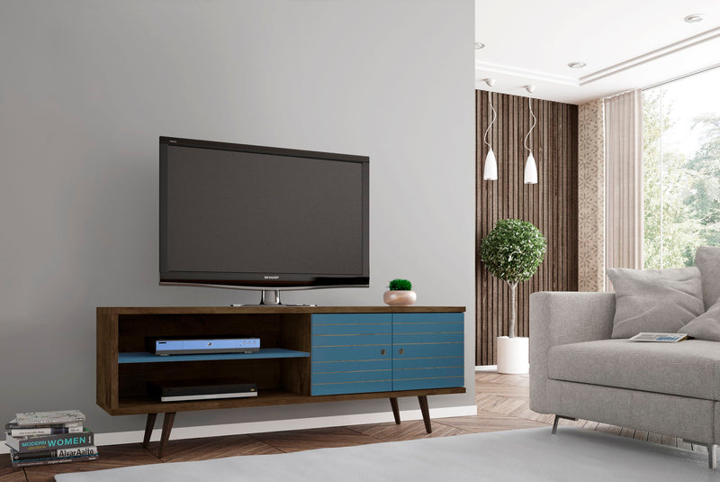 Manhattan Liberty - 63" TV Stand With Rustic Brown Frame