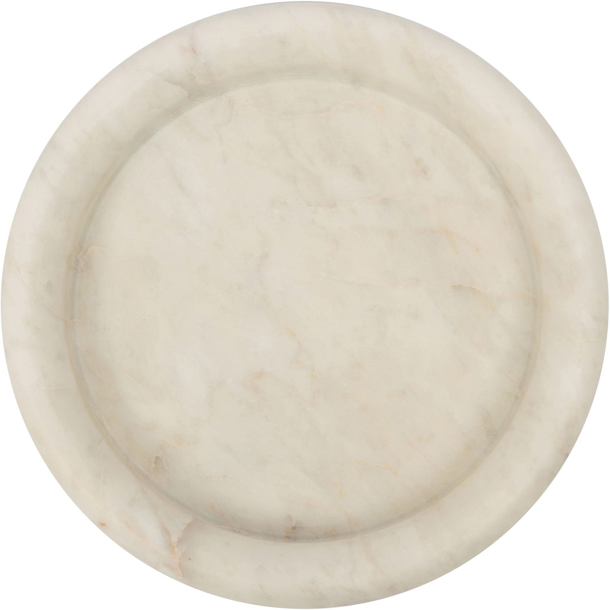 Marble tray, round white/beige with subtle veining pattern on top surface.