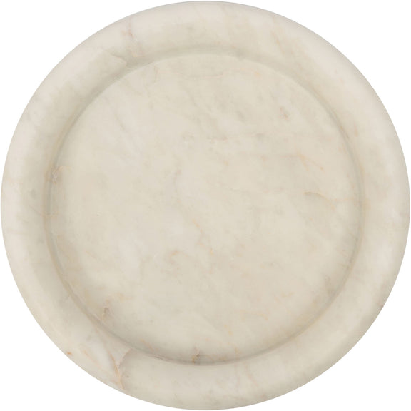 Marble tray, round white/beige with subtle veining pattern on top surface.