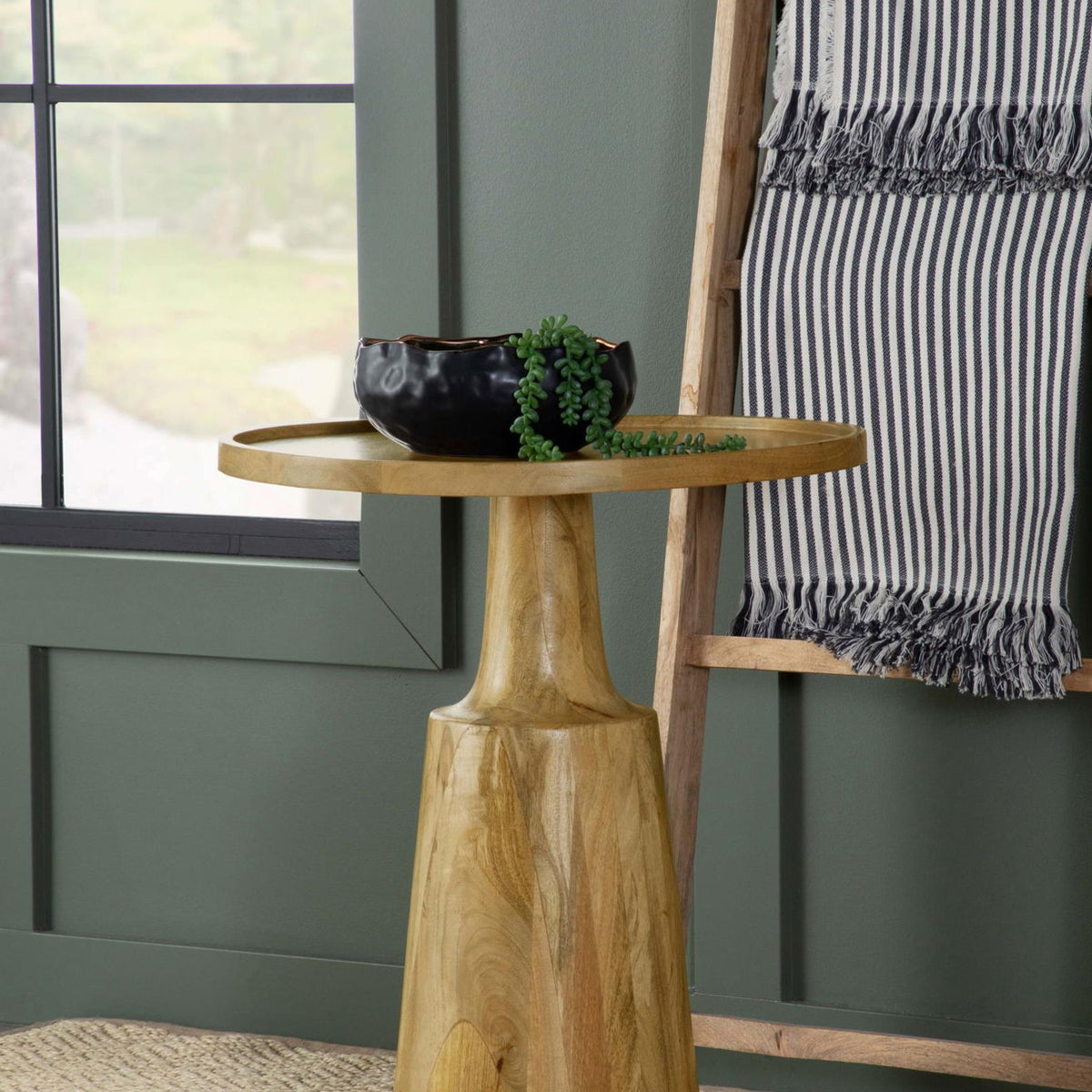 Ixia Round Solid Mango Wood Accent Side Table Natural