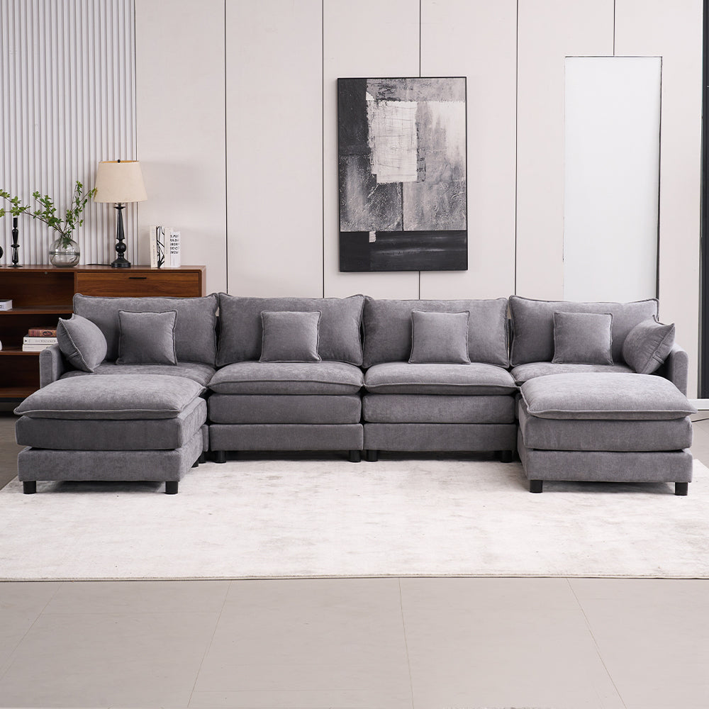 Piece Upholstered Sectional,Sectional Sofa Couch,4 Seat Sectional Couches for Living Room U-Shaped Modern Chenille Sofa Sleeper(Grey)