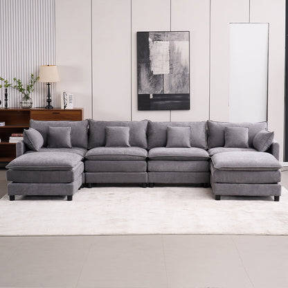 Piece Upholstered Sectional,Sectional Sofa Couch,4 Seat Sectional Couches for Living Room U-Shaped Modern Chenille Sofa Sleeper(Grey)