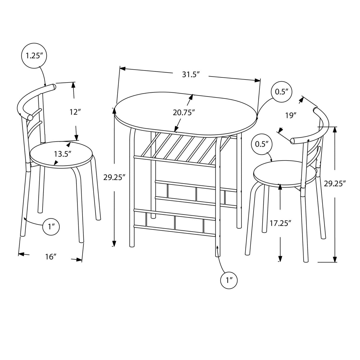 3 Pieces Dining Table Set, Small, Contemporary & Modern