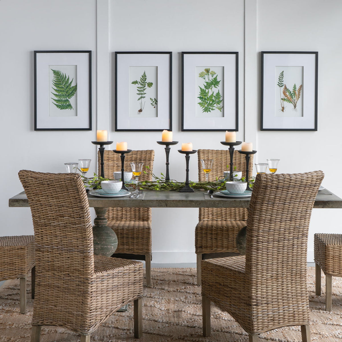 Botanical And Fern Wall Art, Wall Decor For Living Room Dining Room Entryway (Set of 4) - White / Black