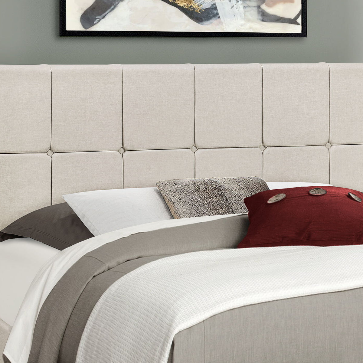 Queen Size Bed, Upholstered, Transitional - Beige