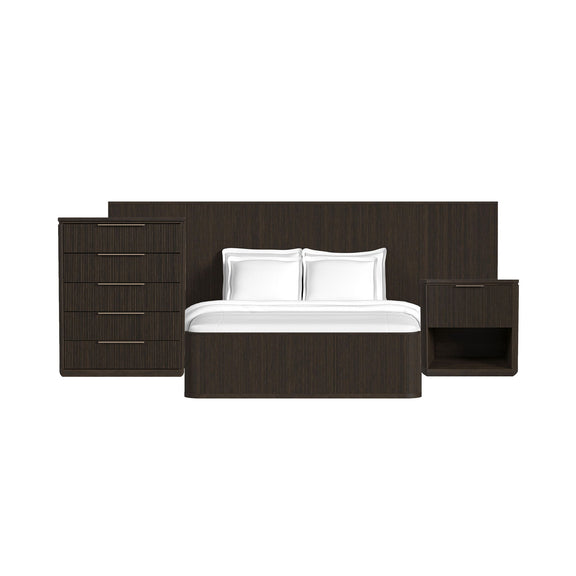 Dark brown wall bed bedroom set with platform bed and side storage cabinets