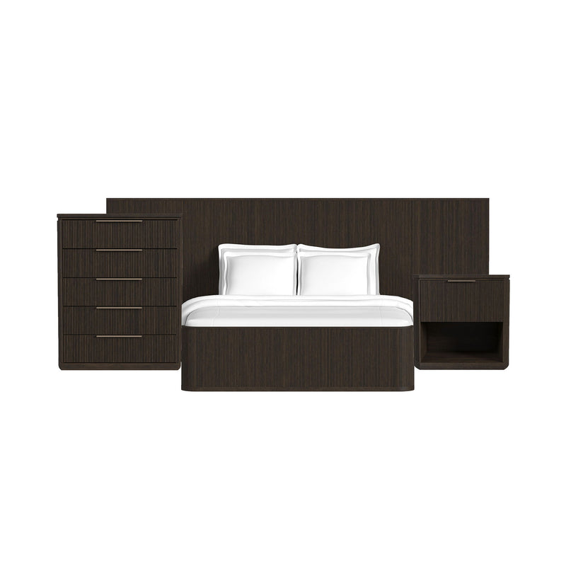 Dark brown wall bed bedroom set with platform bed and side storage cabinets