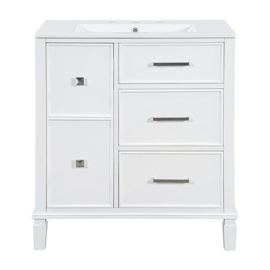 Bathroom Vanity With Ceramic Sink, Flip Out Drawer Design For Plumbing, Soft Close Drawers