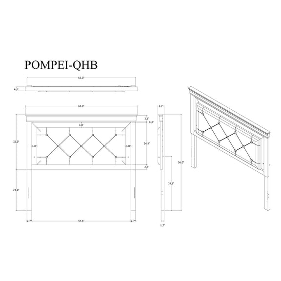 White headboard line drawing with front view and side view dimensions