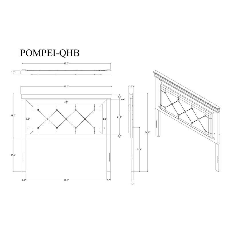 White headboard line drawing with front view and side view dimensions