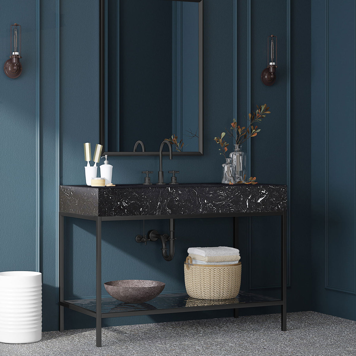 Marmo - Engineered Marble Bathroom Vanity With Black Base