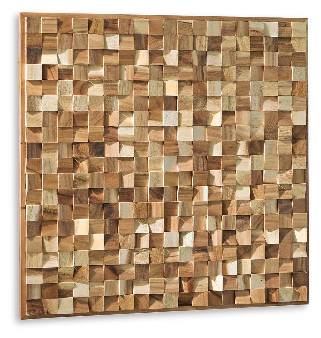 Wood cube wall decor panel in light and dark brown checker mosaic