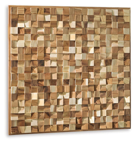 Wood cube wall decor panel in light and dark brown checker mosaic