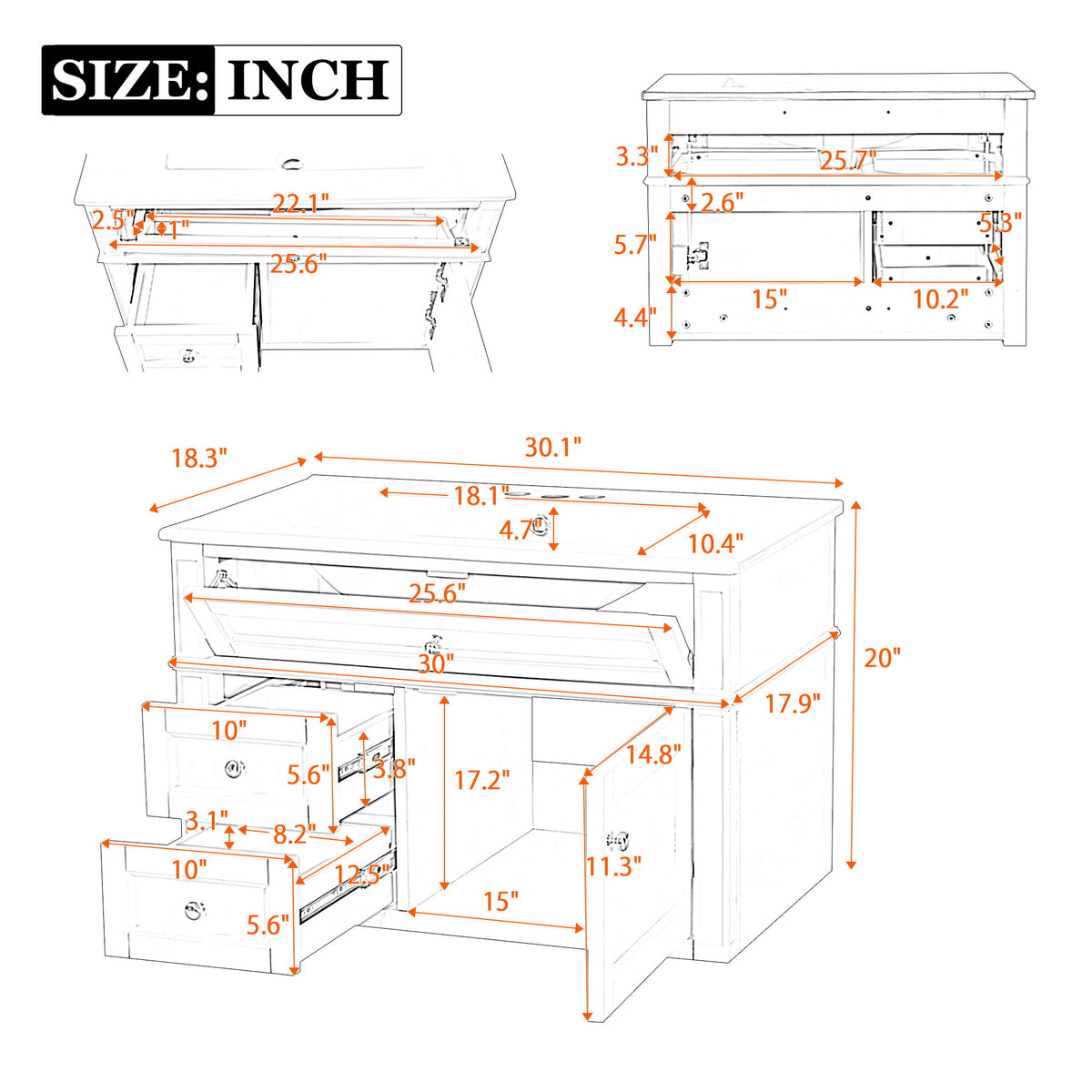 Bathroom vanity dimension diagram showing sink, drawers, cabinet and measurements.