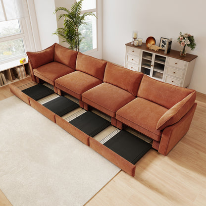 4-Seater Chenille Sofa - Orange Chenille