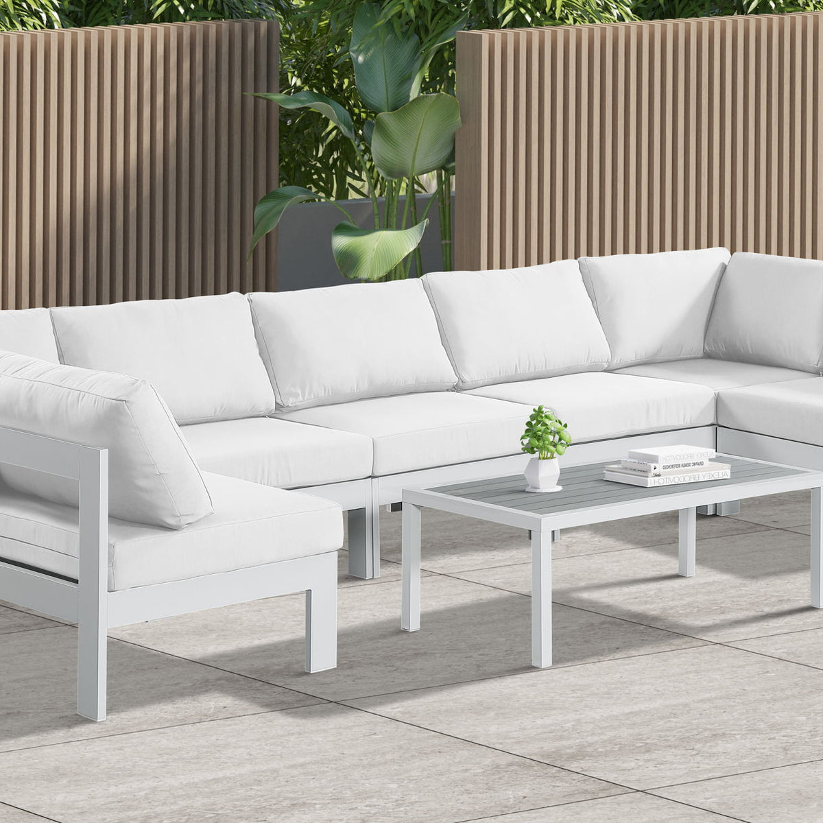 Nizuc - Outdoor Patio 7 Piece Modular Sectional With White Frame