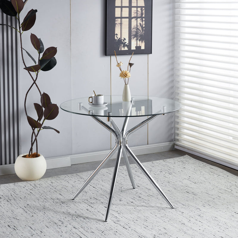 Compact Dining Table With Glass Top - Chrome