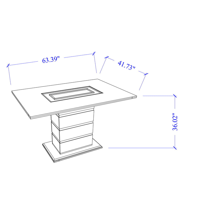 Black square bar table with metallic stripe inset and pedestal base, angled view