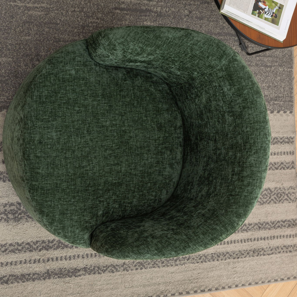 Chenille Fabric Swivel Accent Armchair Barrel Chair With Powder Coating Metal Ring