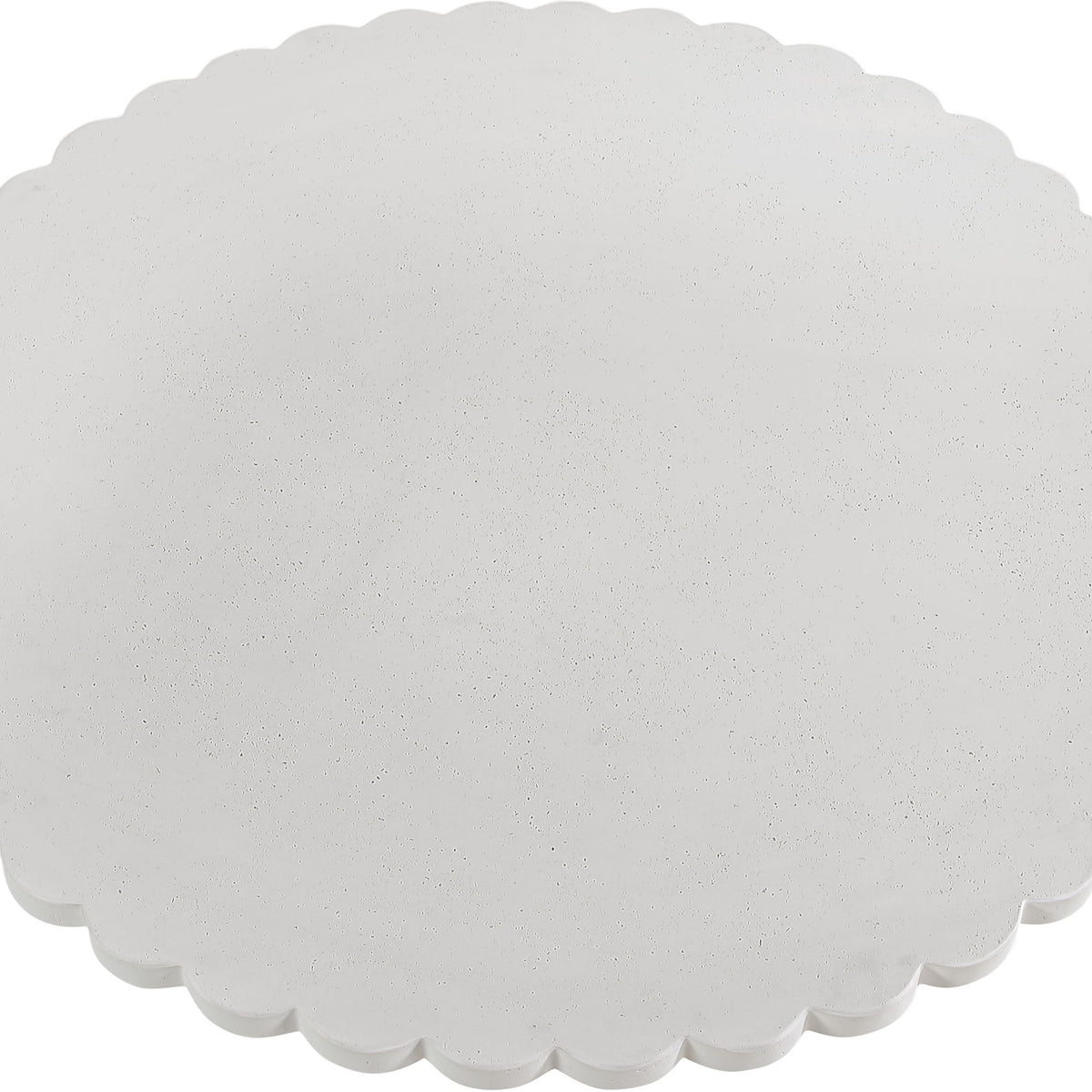 Pearl silver round tabletop with scalloped edge and speckled finish
