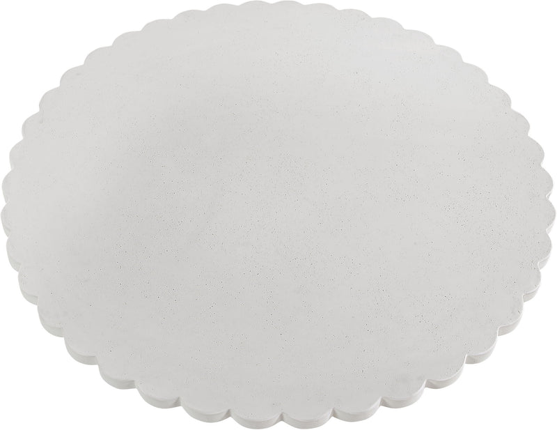 Pearl silver round tabletop with scalloped edge and speckled finish