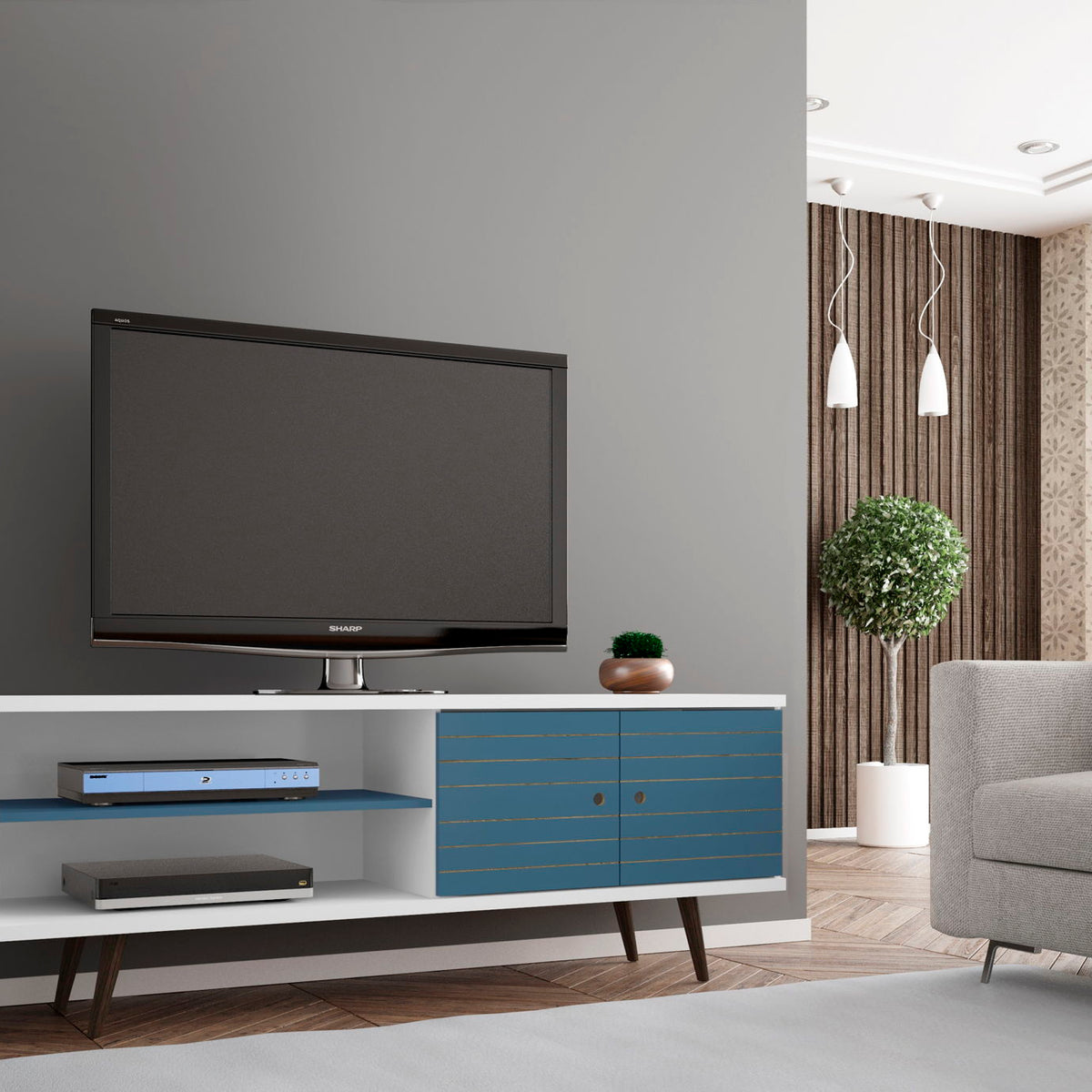 Manhattan Liberty - 63" TV Stand With White Frame