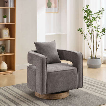 29.1'W Swivel Accent Open Back Chair Modern Comfy Sofa Chair With Weathered Base For Nursery Bedroom Living Room Hotel Office, Club Chair Leisure Arm Chair For Lounge, Charcoal, Linen Blend