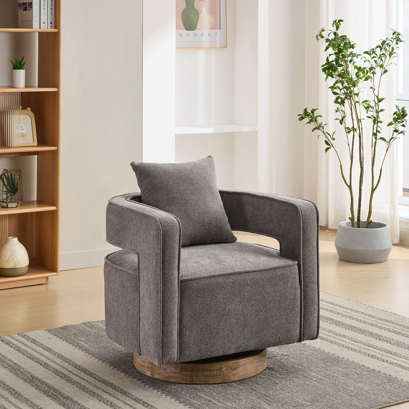 29.1'W Swivel Accent Open Back Chair Modern Comfy Sofa Chair With Weathered Base For Nursery Bedroom Living Room Hotel Office, Club Chair Leisure Arm Chair For Lounge, Charcoal, Linen Blend