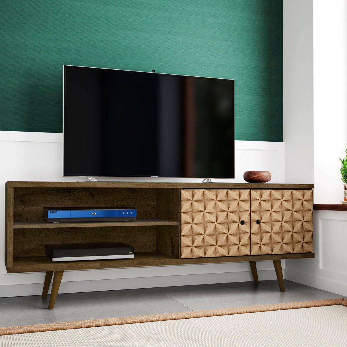 Manhattan Liberty - 63" TV Stand With Rustic Brown Frame