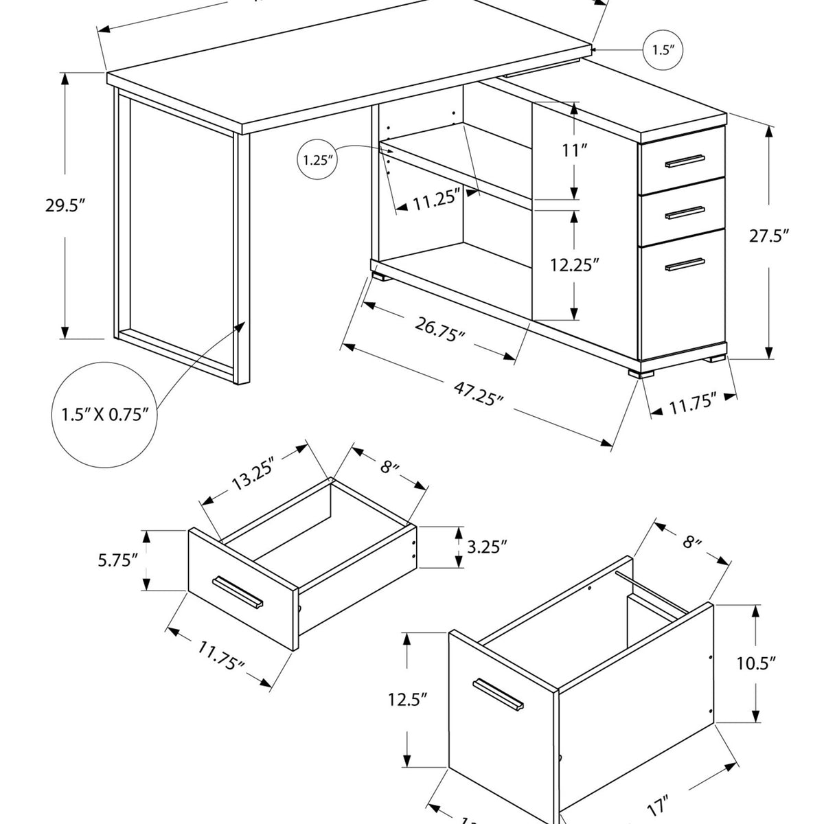 Computer Desk, Home Office, Corner, Left, Right Set - Up, Storage Drawers, L Shape, Laptop, And Contemporary & Modern