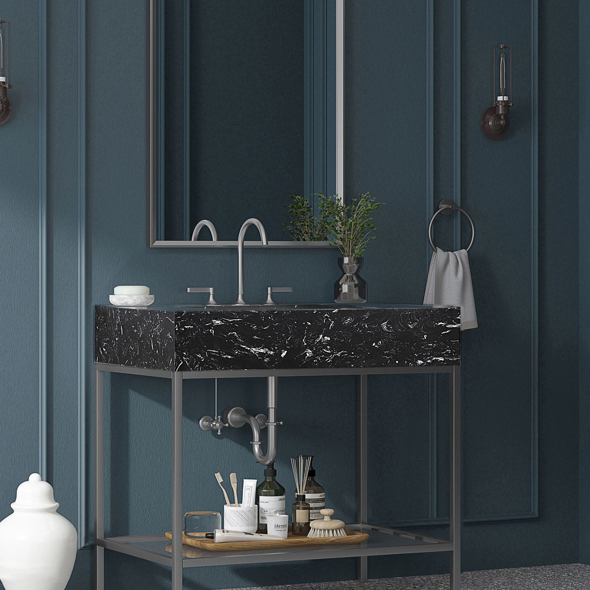 Marmo - Engineered Marble Bathroom Vanity With Chrome Base