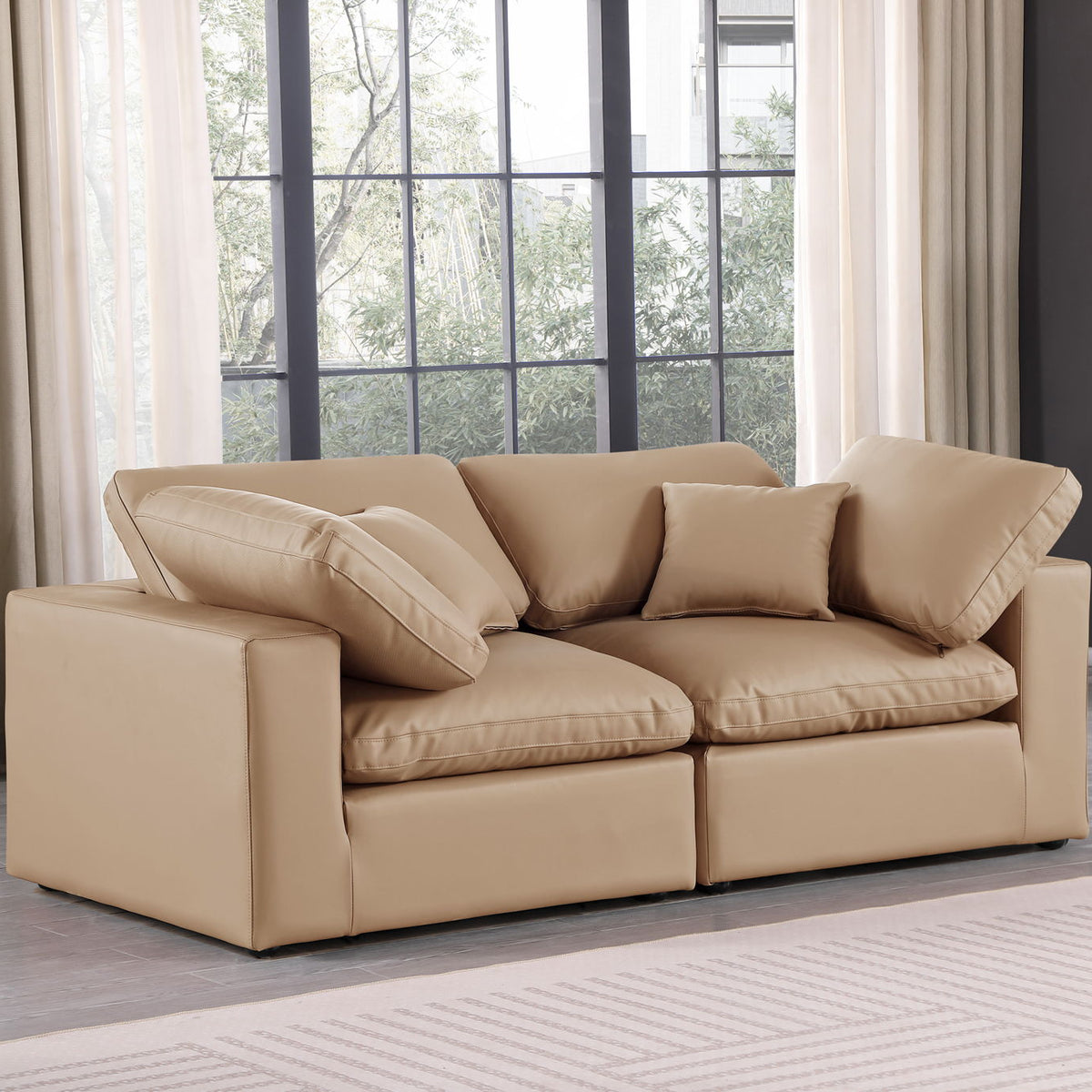 Comfy - Faux Leather Modular Sofa 2 Pieces - Tan