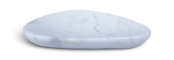 White marble bowl with smooth shallow dish shape and subtle gray veining.
