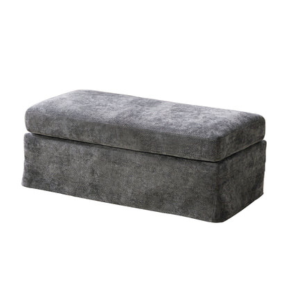 43.7' Wide Modern Upholstered Chenille Ottoman Foot Stool with Black Metal Legs in Charcoal, Wood Frame and Foam Cushion