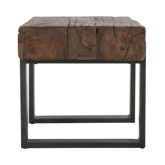 Reclaimed wood table with chunky top and black metal frame