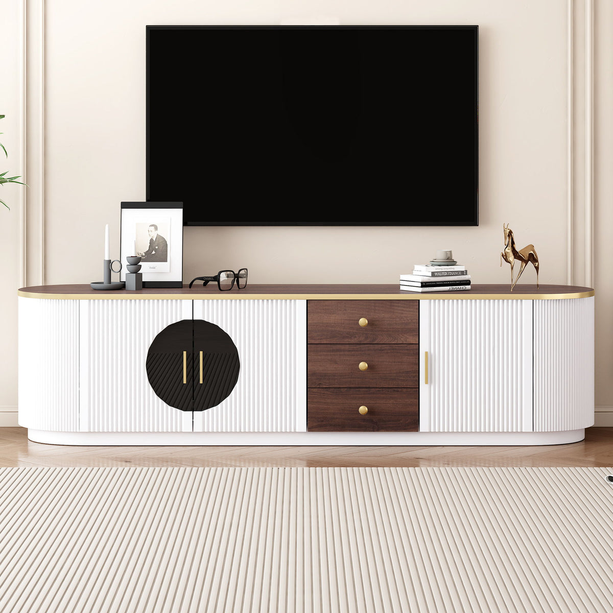 Modern Minimalist TV Stand For TVs Up To 80" With 3 Drawers And 1 Shelf