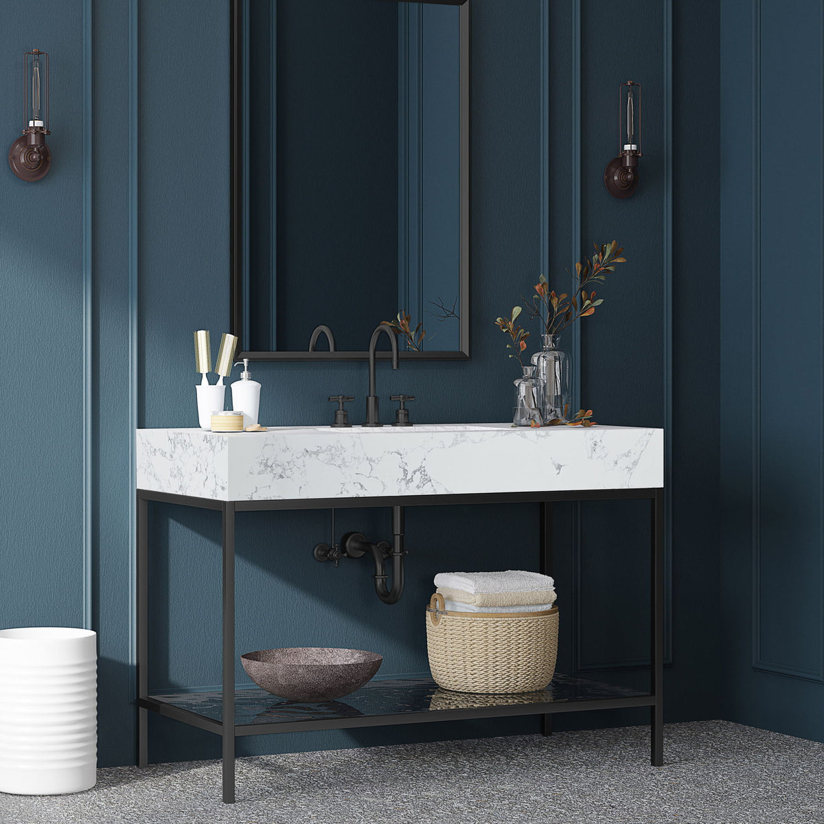 Marmo - Engineered Marble Bathroom Vanity With Black Base